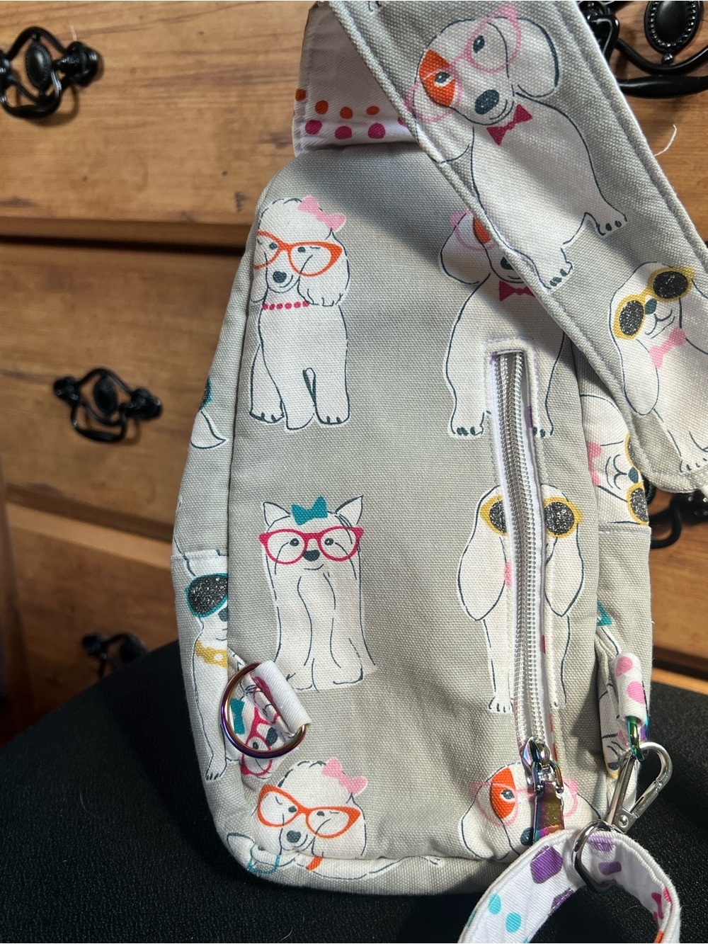 Ginger Lu Creations Gray Dog Print Crossbody Sling Bag View 3